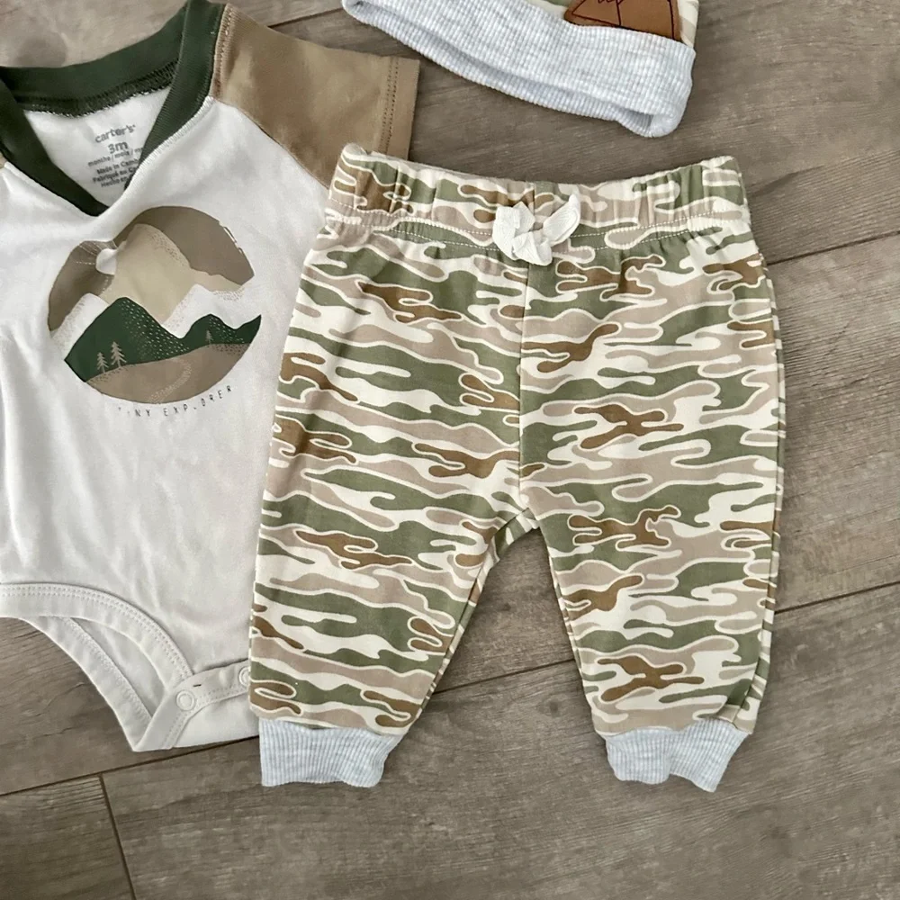 Baby Boy Camo Joggers, Hat & Nature Outdoor Shirt Baby Boy 0-3M